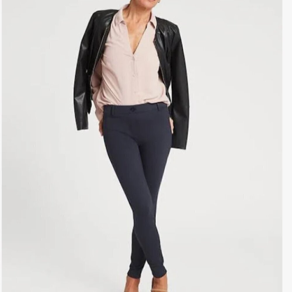 Betabrand Large Petite Short Pants Navy‎ Blue Skinny Two Pocket Dressy Stretch